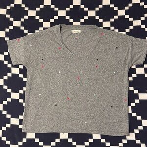 Madewell Heather Gray T-Shirt with Embroidered Square “Dots”